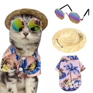 Pet Shirt Hawaiian Costume Cat Sunglasses