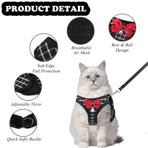 Adjustable Pet Harness with Bow Tie Leash